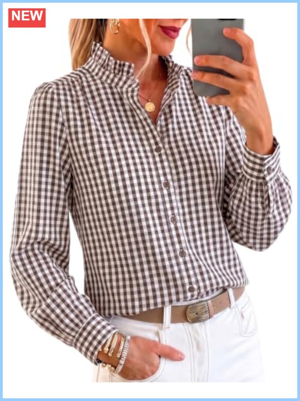 Cicy Bell Womens Striped Button Down Shirts Ruffle Color Block Blouses